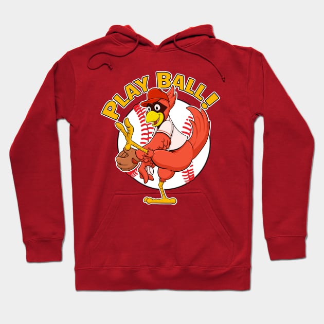 Play Ball! Cardinals Baseball Mascot Red Bird Hoodie by GAMAS Threads